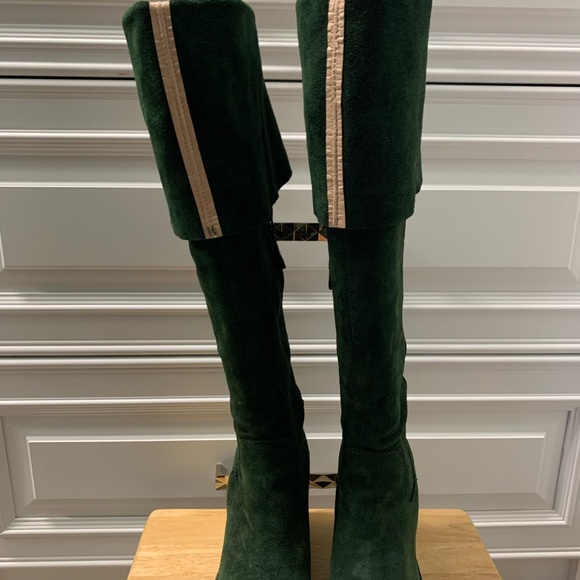 Tall Dark Green Suede Boots - Picture 10 of 11
